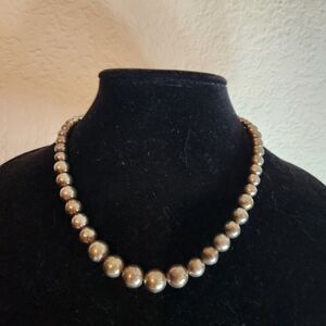 Vintage Sterling Silver Graduated Bead Ball Pearl Necklace 18" Italy Heavy 54 Gr